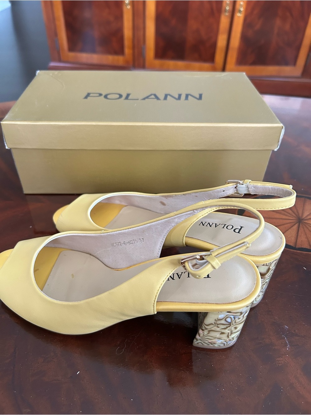 Yellow Leather Slingback Block Heel Sandals